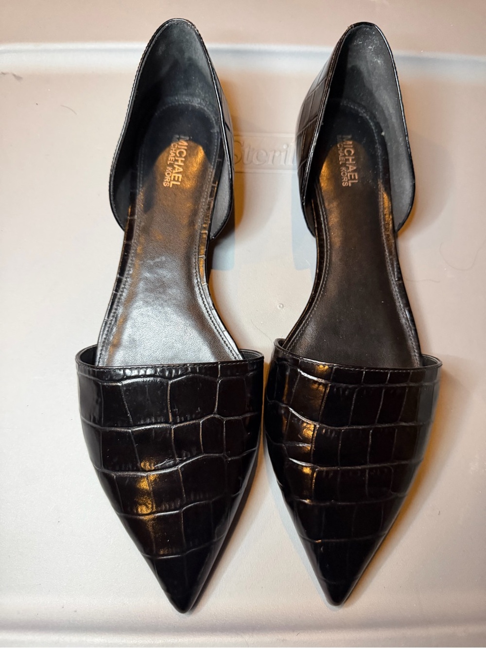 MICHAEL Michael Kors Black Croc-Embossed Pointed D'Orsay Flats